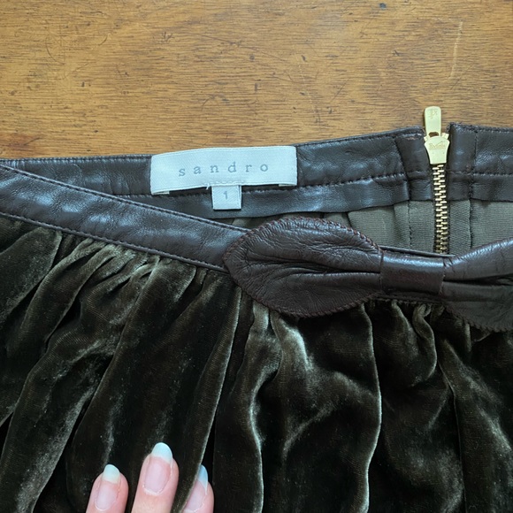 SANDRO Dark Green Velvet Skirt sz 1 - Picture 3 of 9